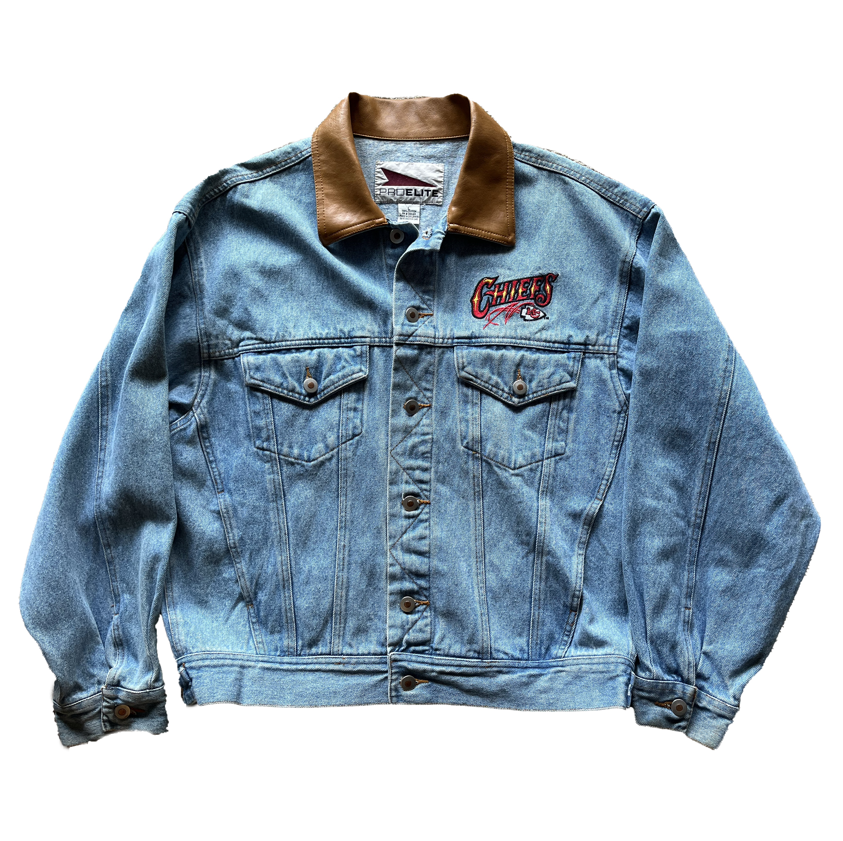 WESTSIDE STOREY VINTAGE | VINTAGE 90S PRO ELITE CHIEFS DENIM JACKET - Westside Storey