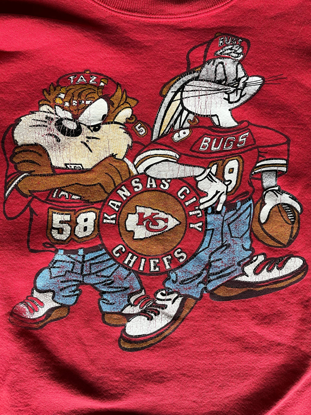 WESTSIDE STOREY VINTAGE | VINTAGE 90S CHIEFS LOONEY TUNES HIP HOP BUGS TAZ SWEATSHIRT - Westside Storey