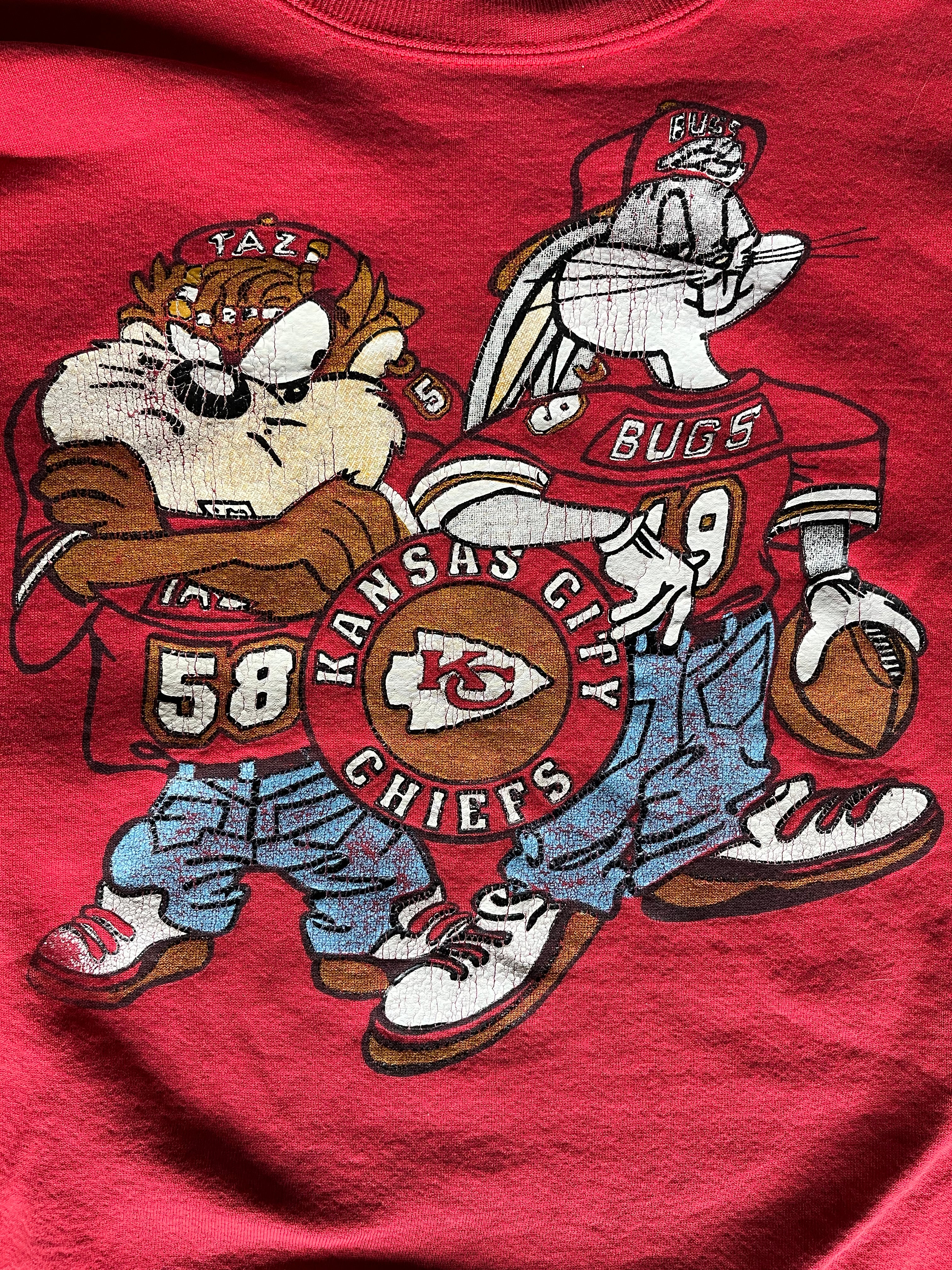 WESTSIDE STOREY VINTAGE | VINTAGE 90S CHIEFS LOONEY TUNES HIP HOP BUGS TAZ SWEATSHIRT - Westside Storey