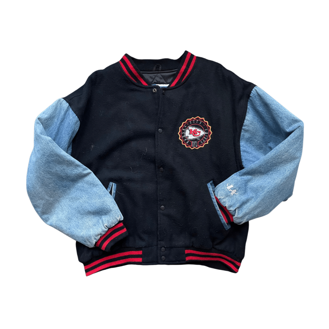 WESTSIDE STOREY VINTAGE | VINTAGE 90S CHIEFS LOGO ATHLETIC DENIM LETTERMAN JACKET - Westside Storey