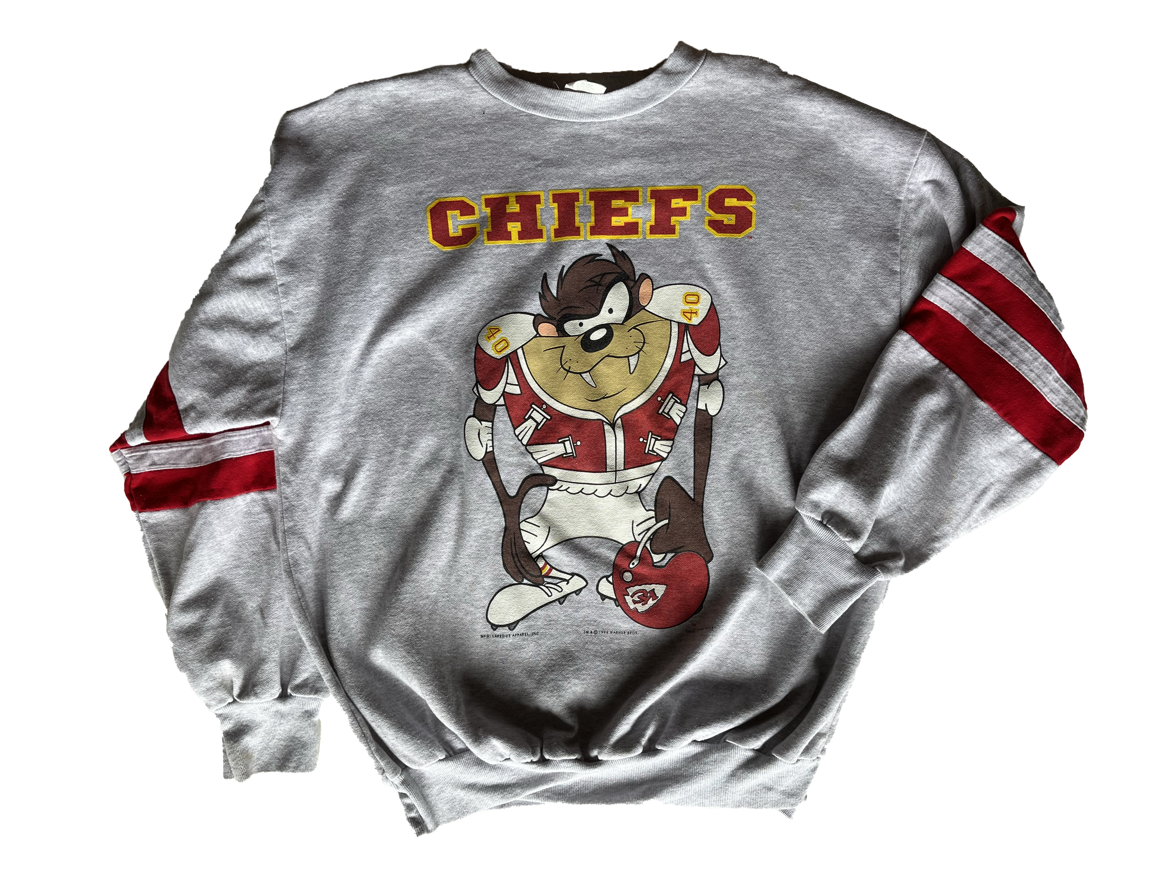 WESTSIDE STOREY VINTAGE | VINTAGE 90S TAZ STRIPE SLEEVE CHIEFS LIGHT SWEATSHIRT - Westside Storey