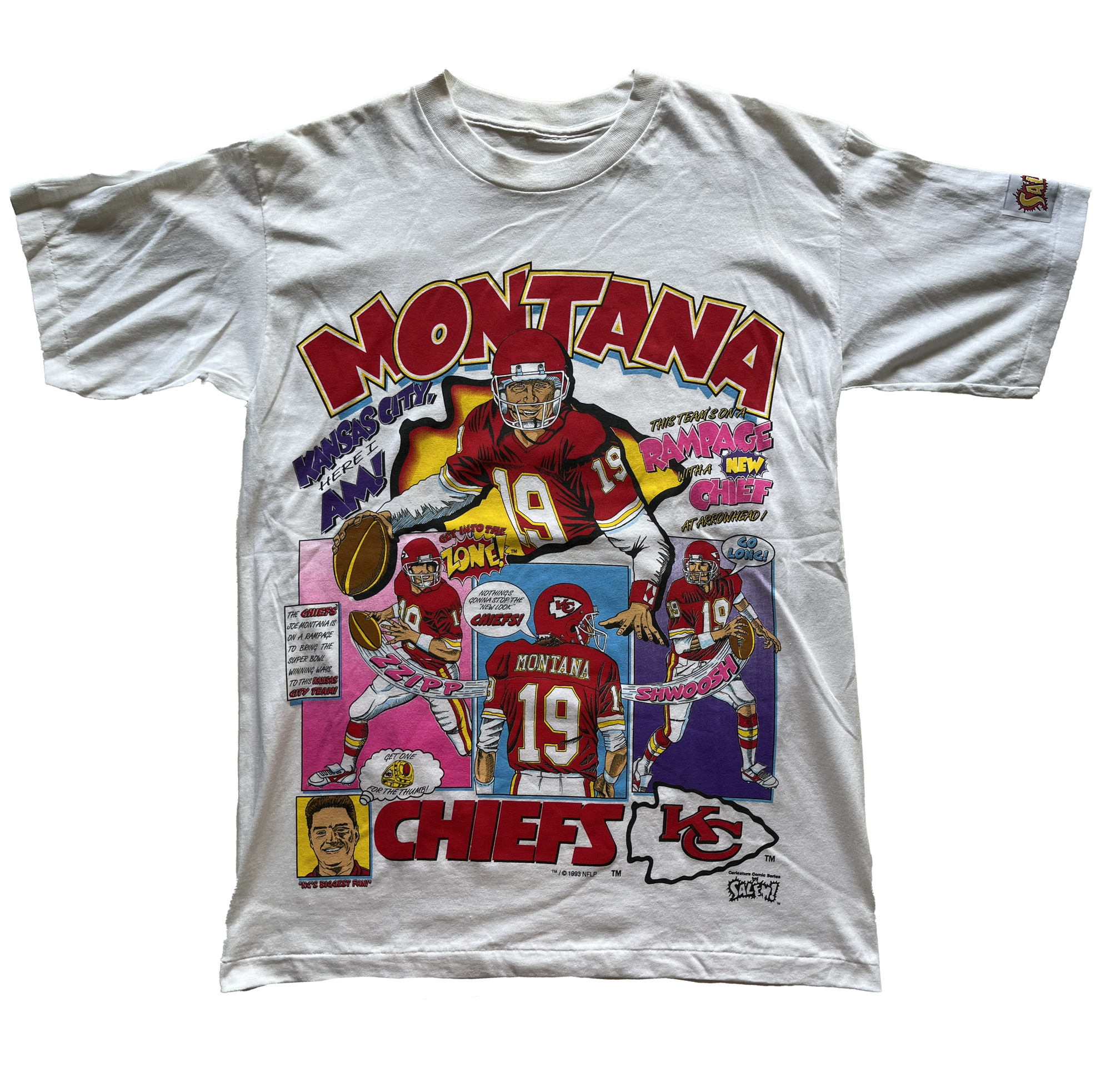WESTSIDE STOREY VINTAGE | VINTAGE 90S JOE MONTANA COMIC BOOK DEADSTOCK CHIEFS TEE - Westside Storey