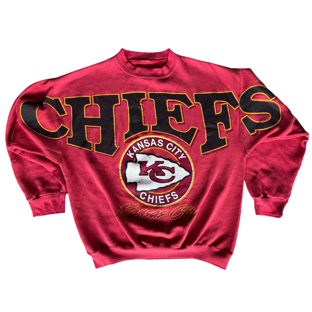 WESTSIDE STOREY VINTAGE | VINTAGE 90S CHIEFS CLIFF ENGLE SPELLOUT SWEATSHIRT- AS IS - Westside Storey