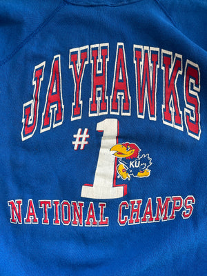 WESTSIDE STOREY VINTAGE | VINTAGE 1988 KU JAYHAWKS NATIONAL CHAMPS FRONT BACK SWEATSHIRT - Westside Storey
