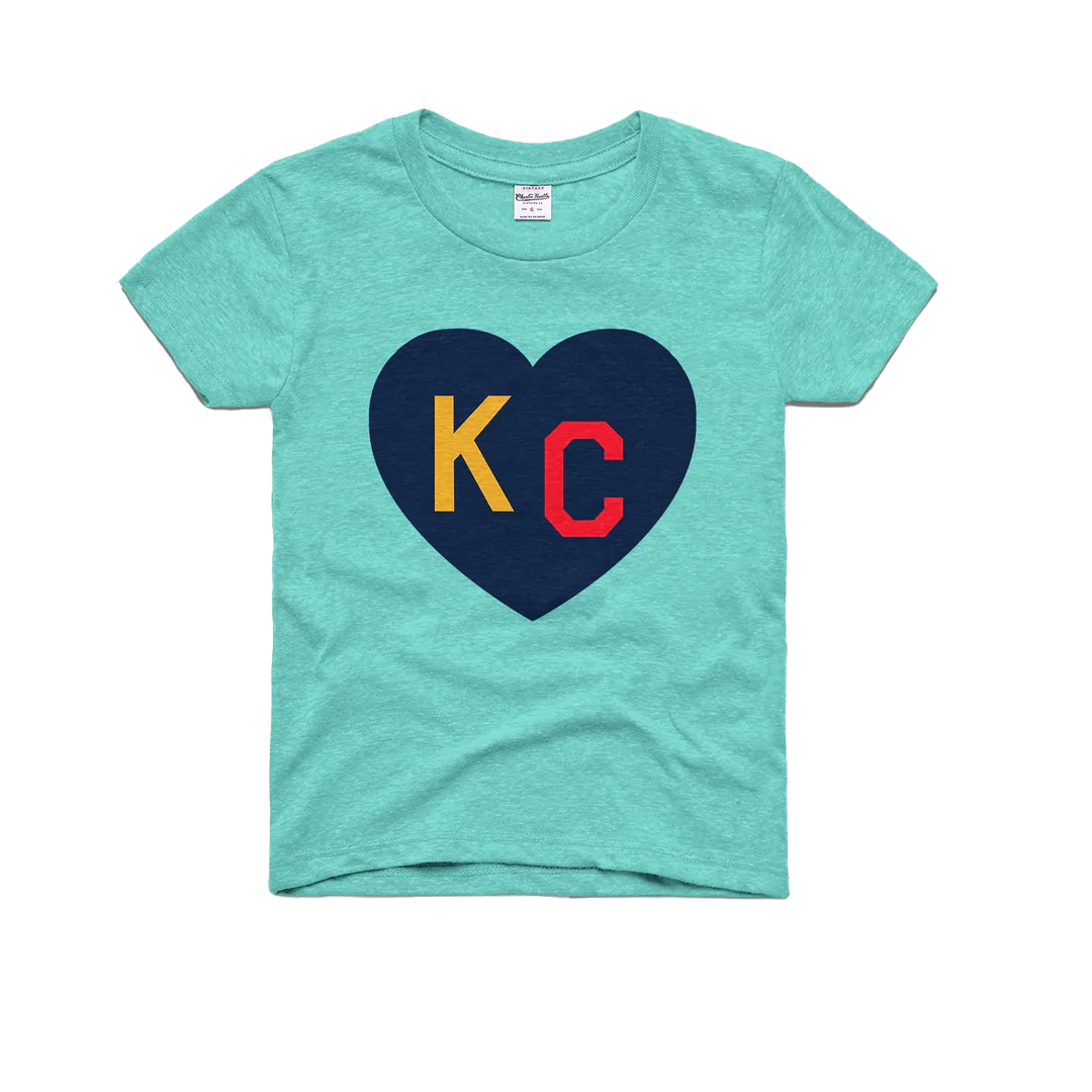CHARLIE HUSTLE | KIDS KC HEART T-SHIRT - TEAL/NAVY - Westside Storey