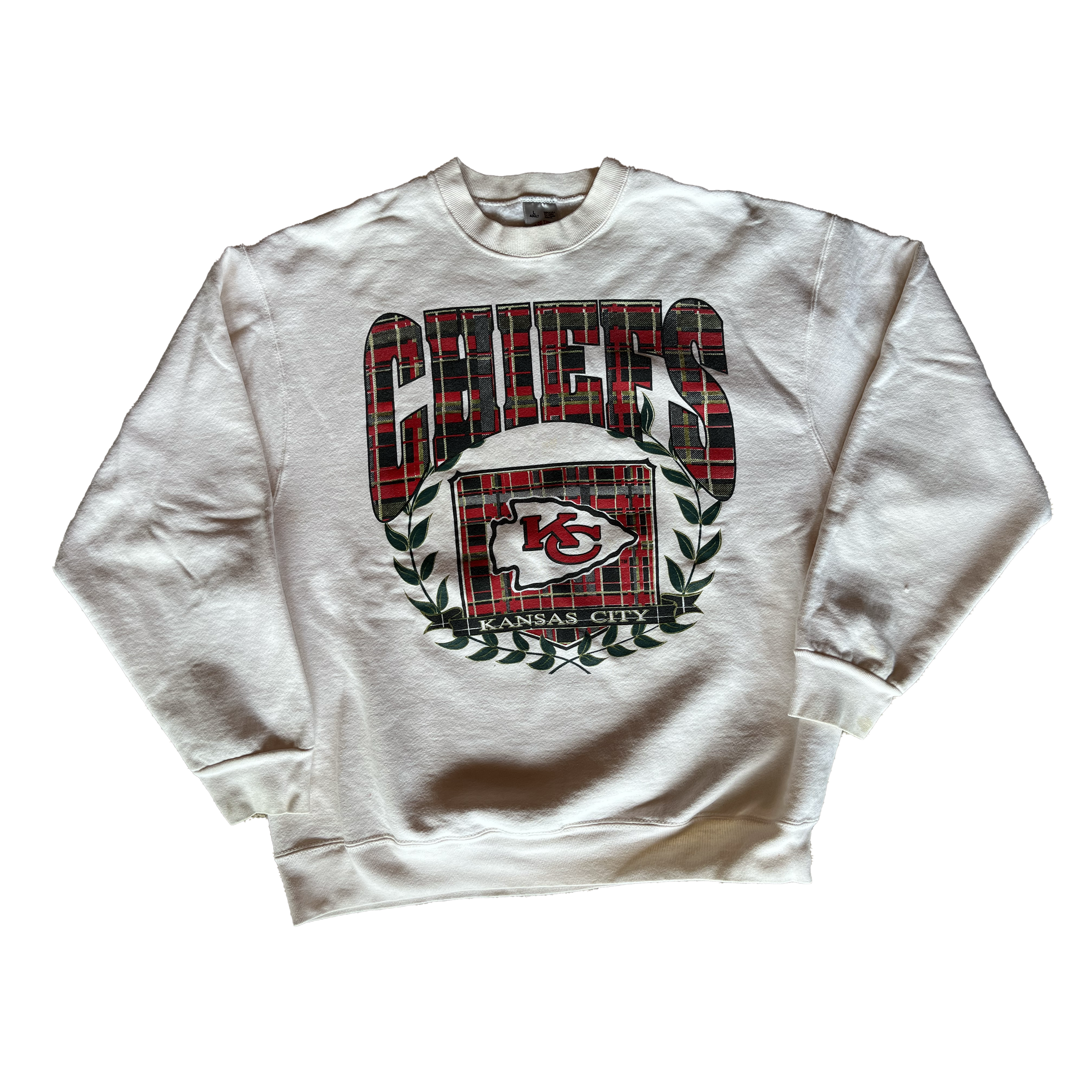 WESTSIDE STOREY VINTAGE | VINTAGE 90S CHIEFS WHITE SHIELD SWEATSHIRT - Westside Storey