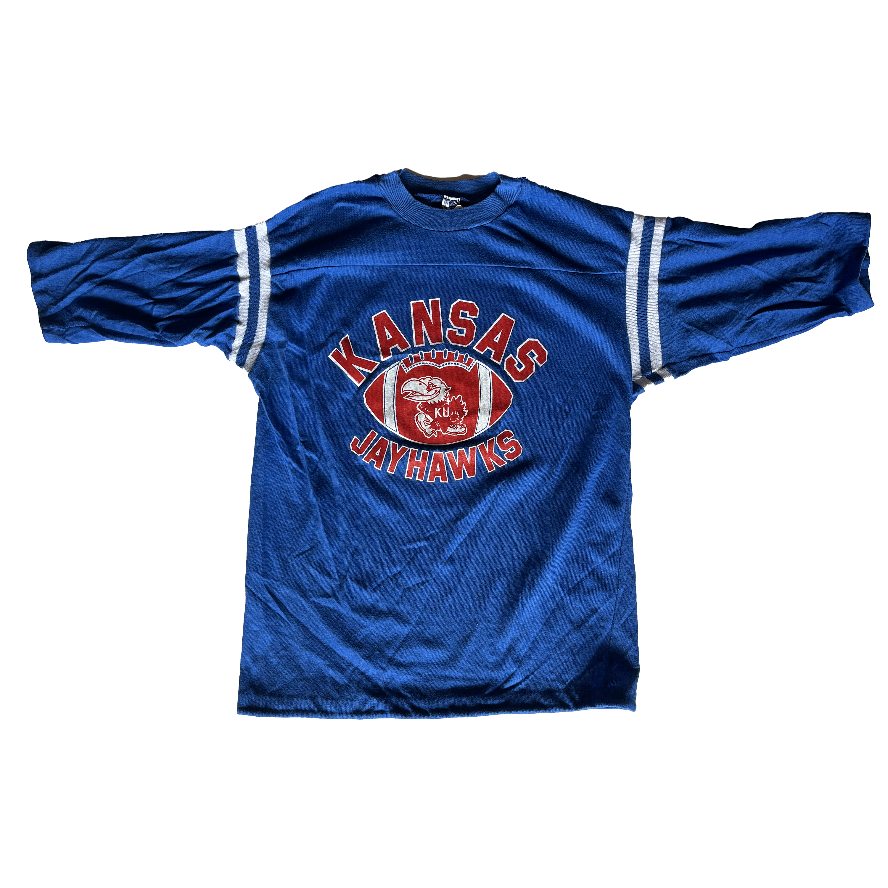 WESTSIDE STOREY VINTAGE | VINTAGE 80S KU JAYHAWKS FOOTBALL JERSEY SHIRT - Westside Storey