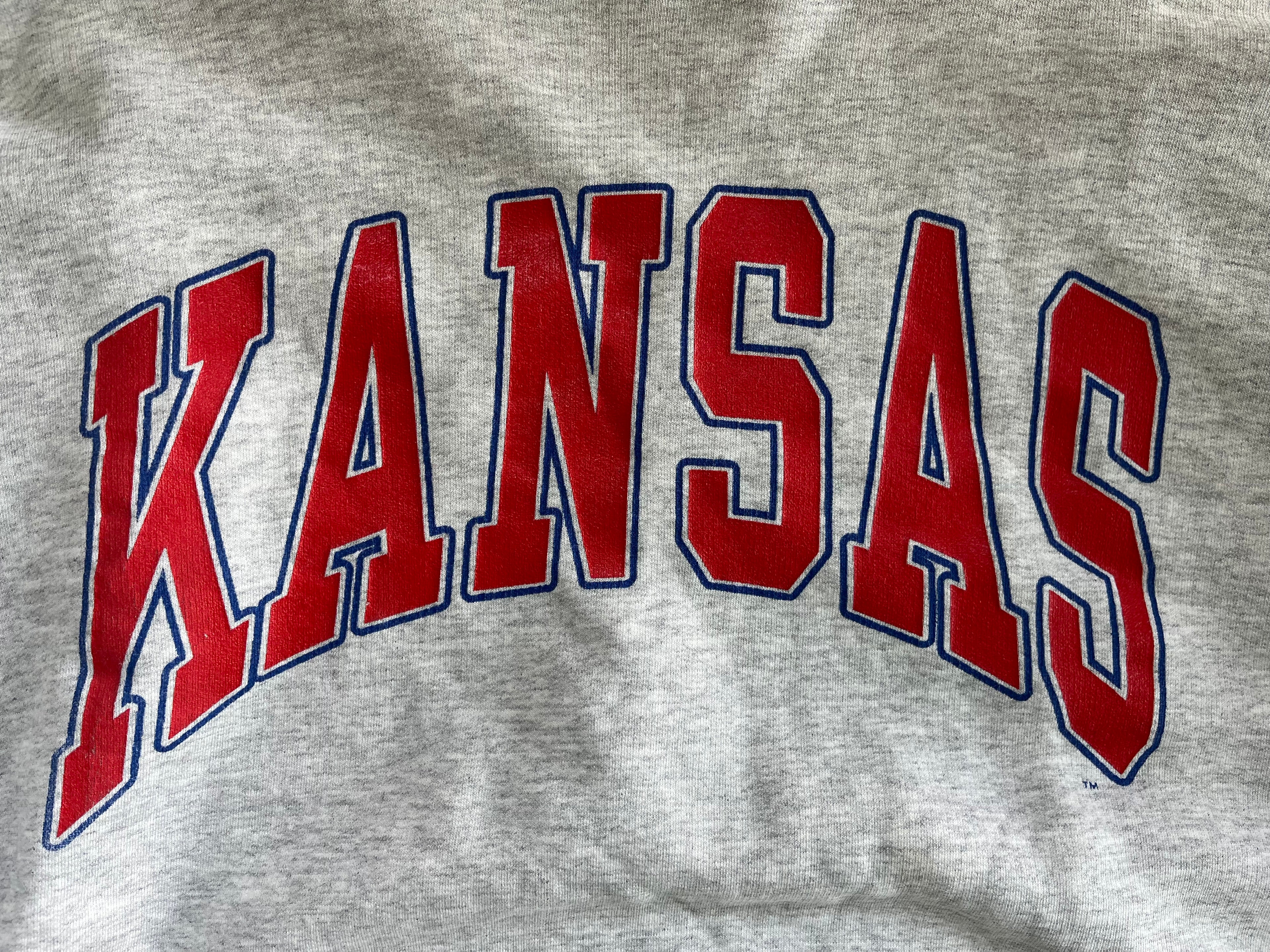 WESTSIDE STOREY VINTAGE | VINTAGE 80S KU JAYHAWKS RIBBED COLLAR CLASSIC GRAY SWEATSHIRT - Westside Storey