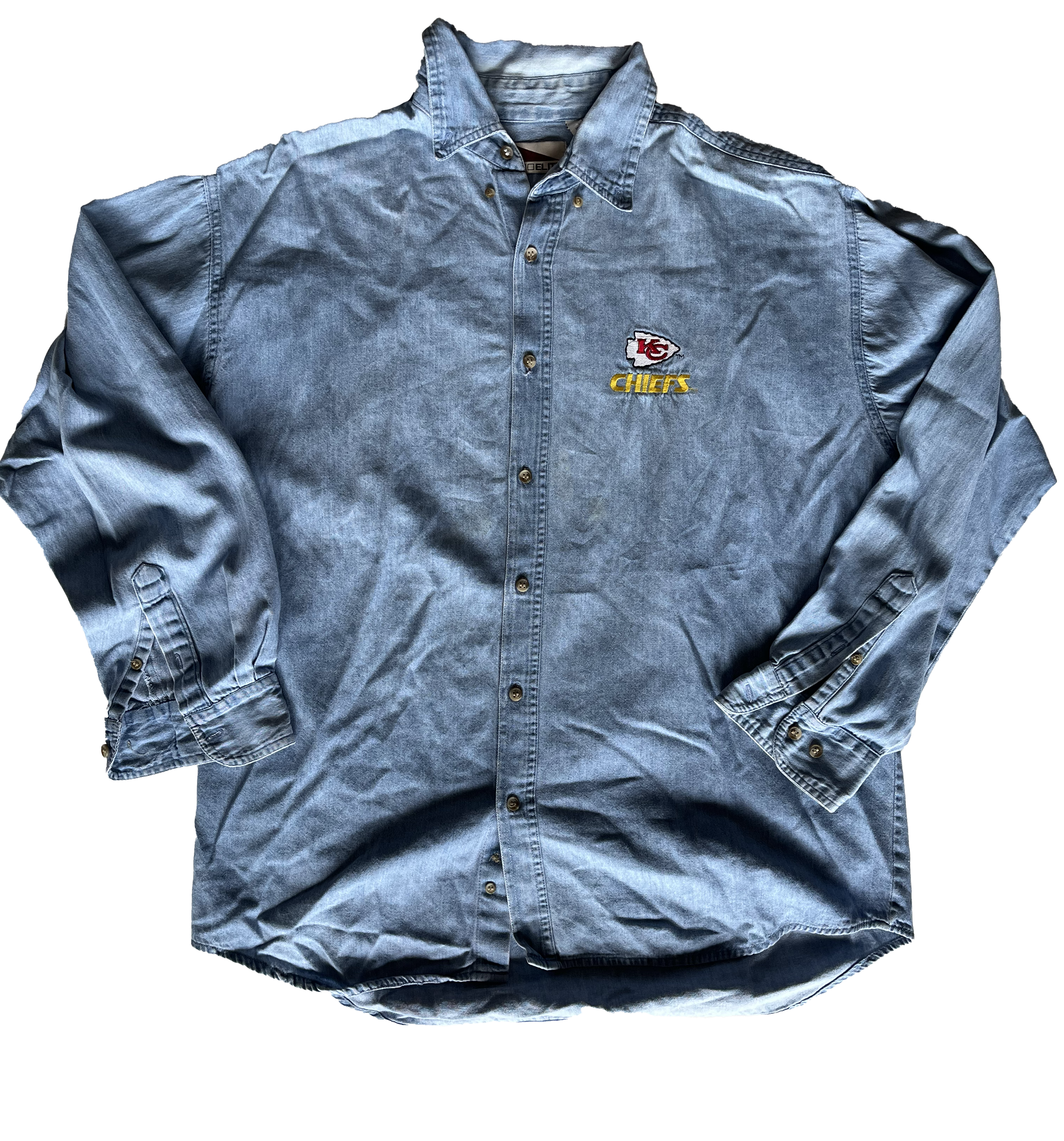 WESTSIDE STOREY VINTAGE | VINTAGE 90S CHIEFS DENIM CHAMBRAY BUTTON DOWN - Westside Storey
