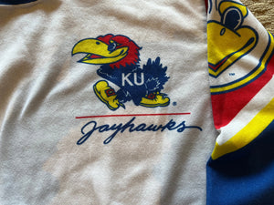 WESTSIDE STOREY VINTAGE | VINTAGE 90S KANSAS JAYHAWKS ALLOVER PRINT FRONT + BACK SWEATSHIRT - Westside Storey