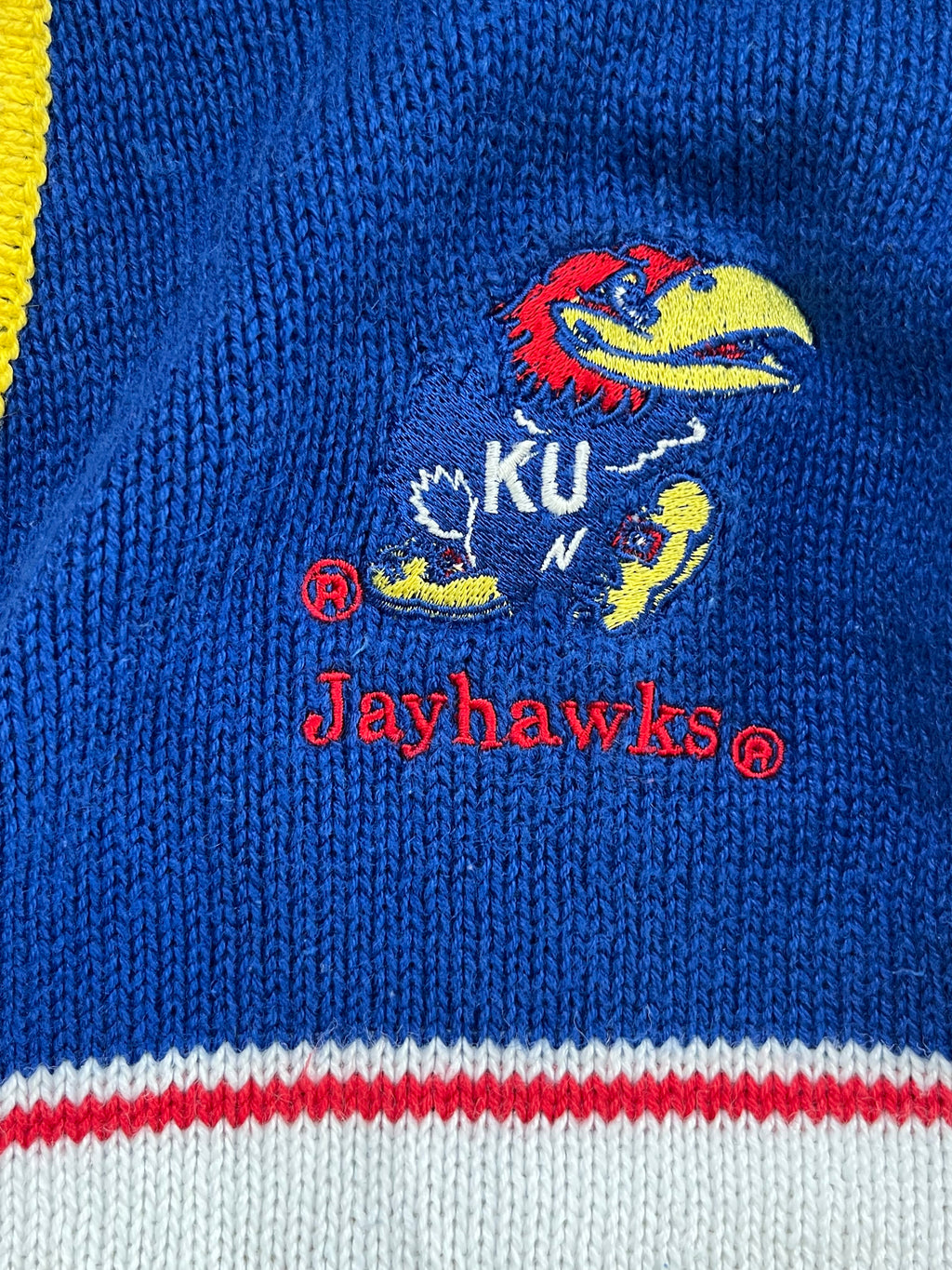WESTSIDE STOREY VINTAGE | VINTAGE 90S KU JAYHAWKS KNIT CARDIGAN SWEATER - Westside Storey