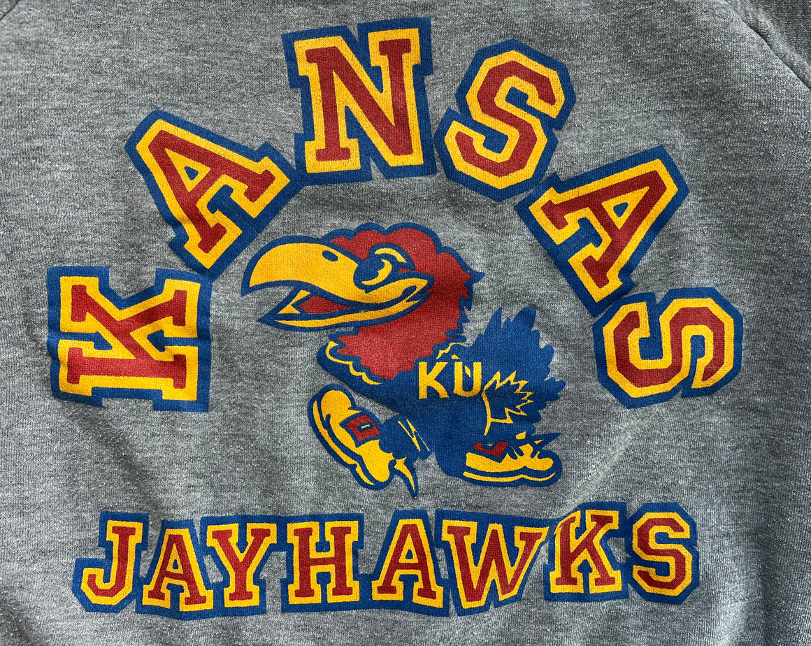 WESTSIDE STOREY VINTAGE | VINTAGE 90S KU JAYHAWKS EMBROIDERED LOGO ATHLETIC  SWEATSHIRT