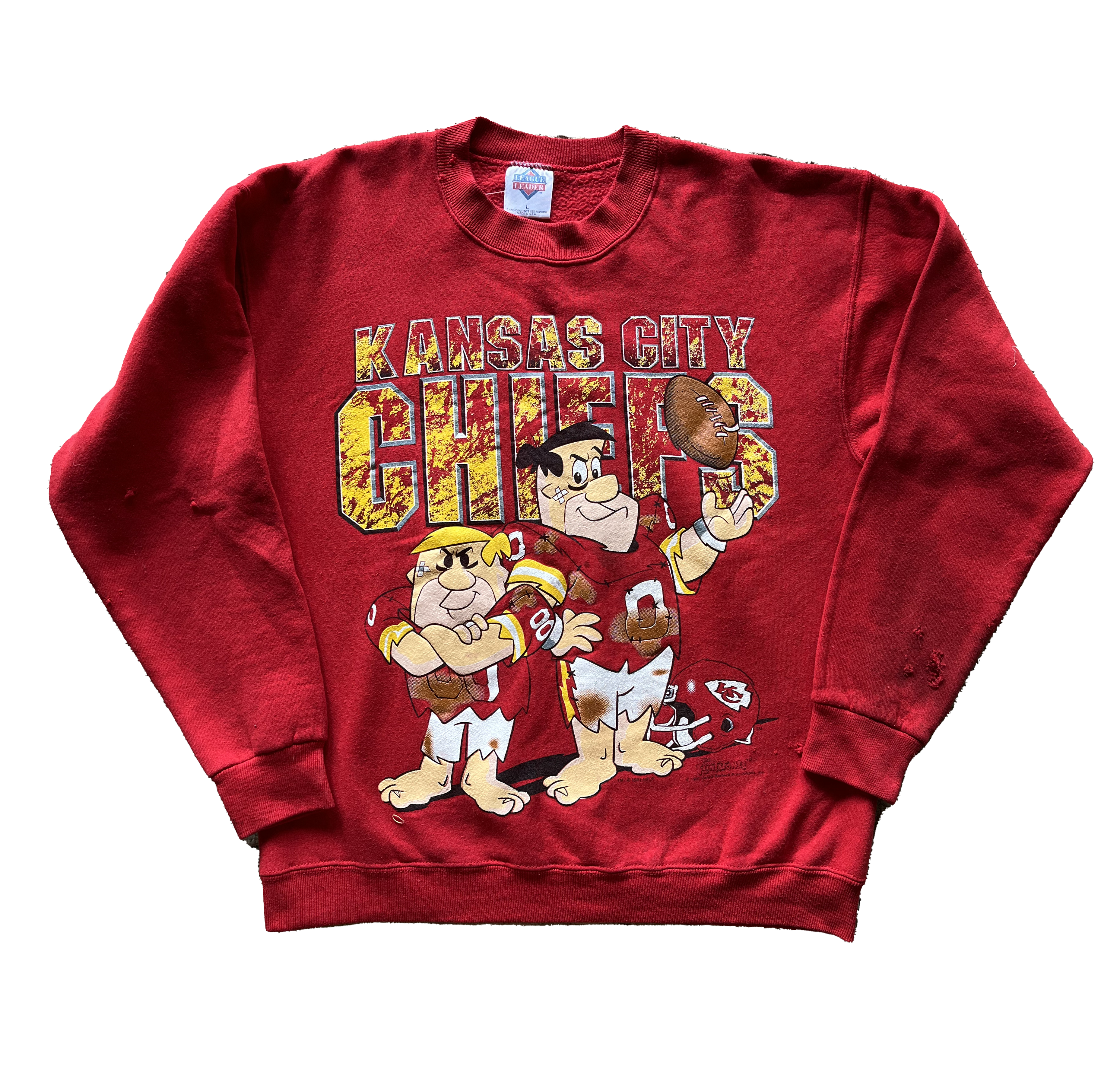 WESTSIDE STOREY VINTAGE | VINTAGE 90S BARNEY & FRED FLINSTONE KC CHIEFS SWEATSHIRT - Westside Storey