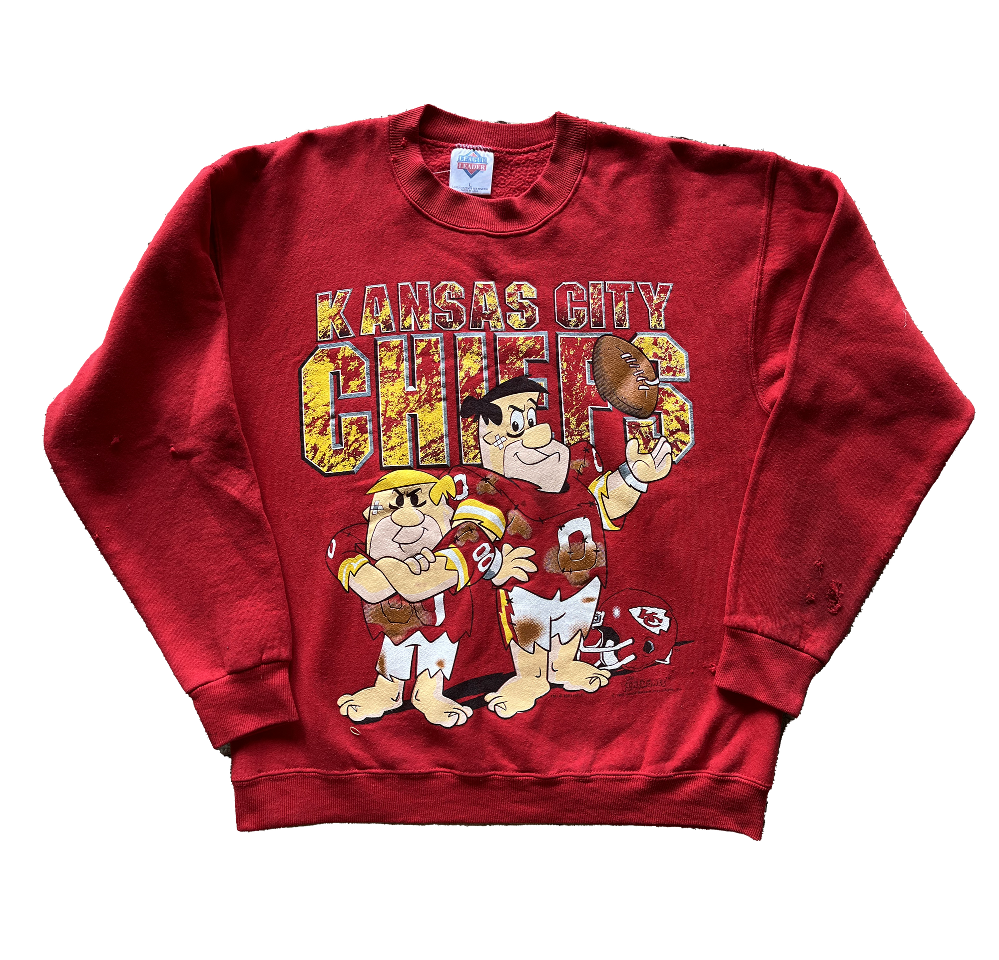 WESTSIDE STOREY VINTAGE | VINTAGE 90S BARNEY & FRED FLINSTONE KC CHIEFS SWEATSHIRT - Westside Storey