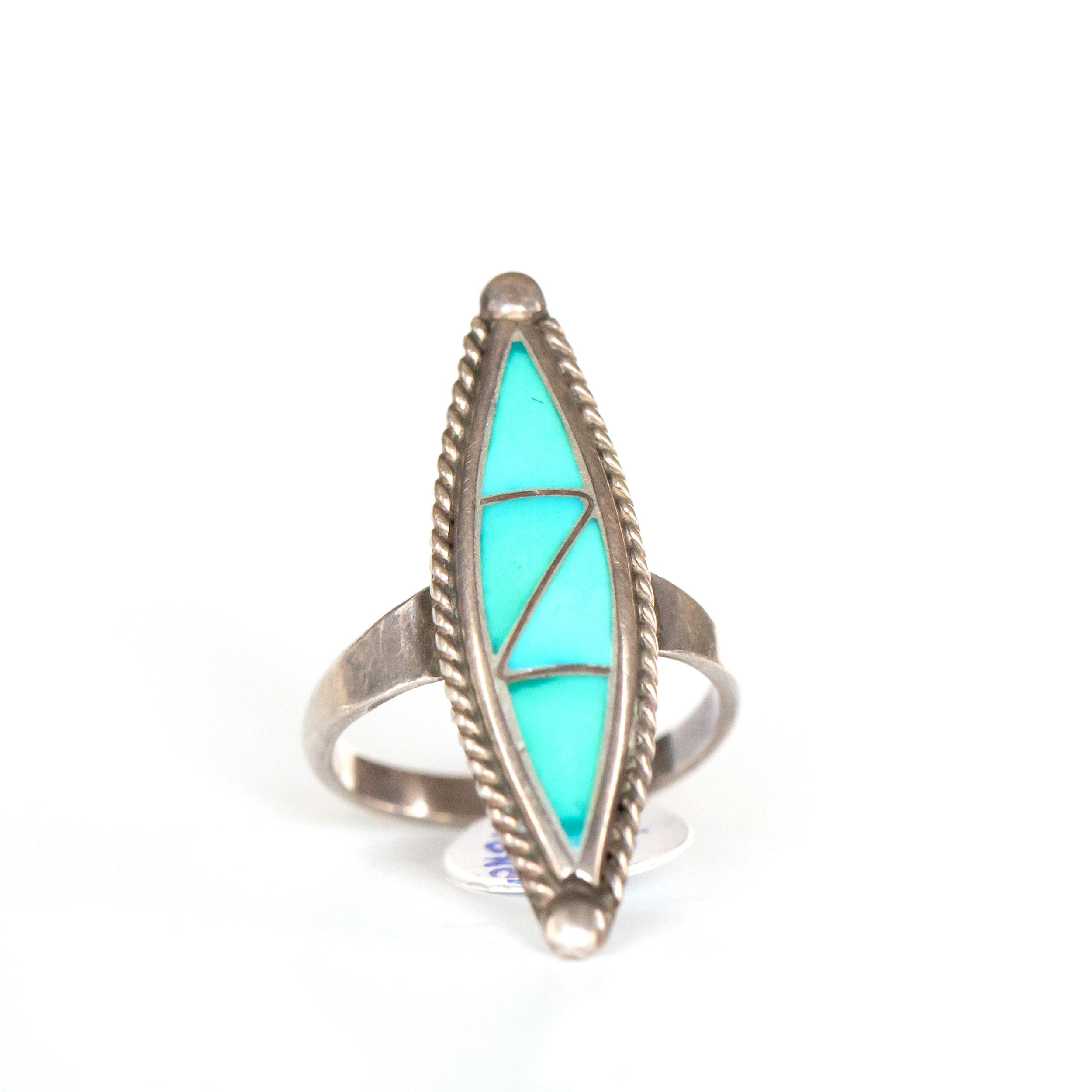 VINTAGE JEWELRY | ZUNI TURQUOISE STERLING RING (SIZE 7) - Westside Storey