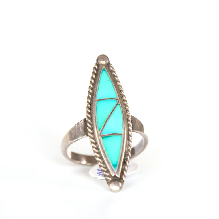 VINTAGE JEWELRY | ZUNI TURQUOISE STERLING RING (SIZE 7)