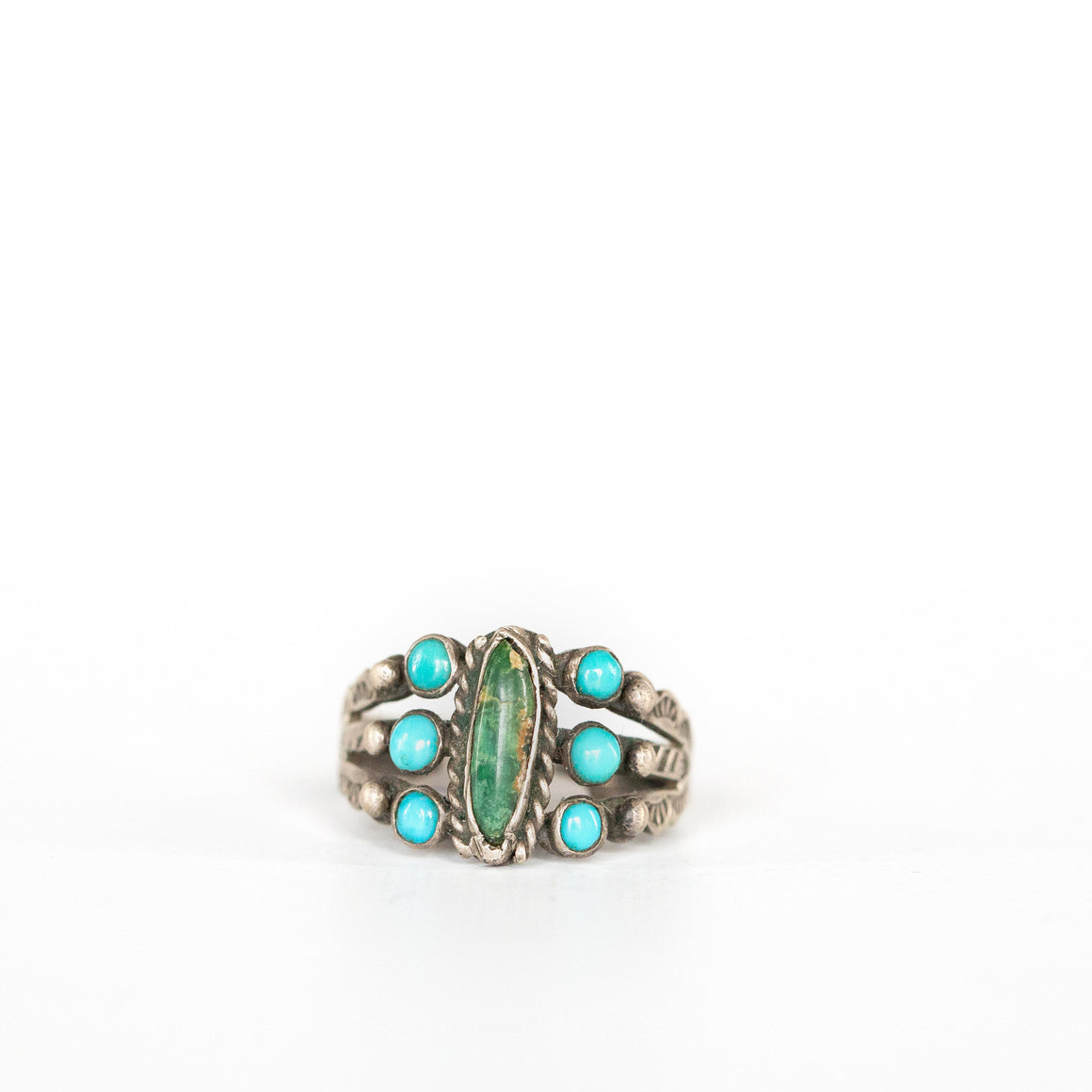 VINTAGE JEWELRY | STERLING TURQUOISE & MALACHITE RING (SIZE 7.25)