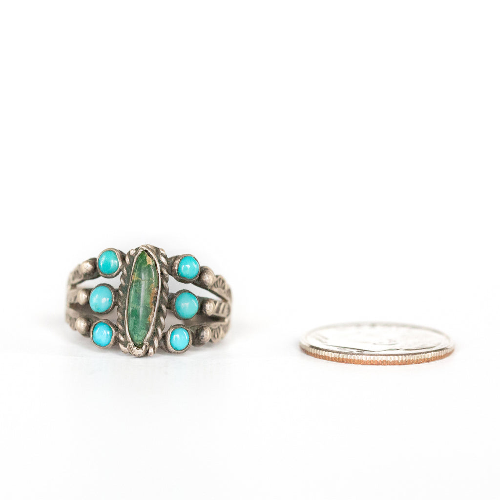 VINTAGE JEWELRY | STERLING TURQUOISE & MALACHITE RING (SIZE 7.25) - Westside Storey