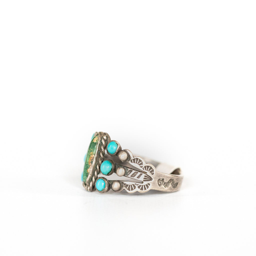VINTAGE JEWELRY | STERLING TURQUOISE & MALACHITE RING (SIZE 7.25) - Westside Storey