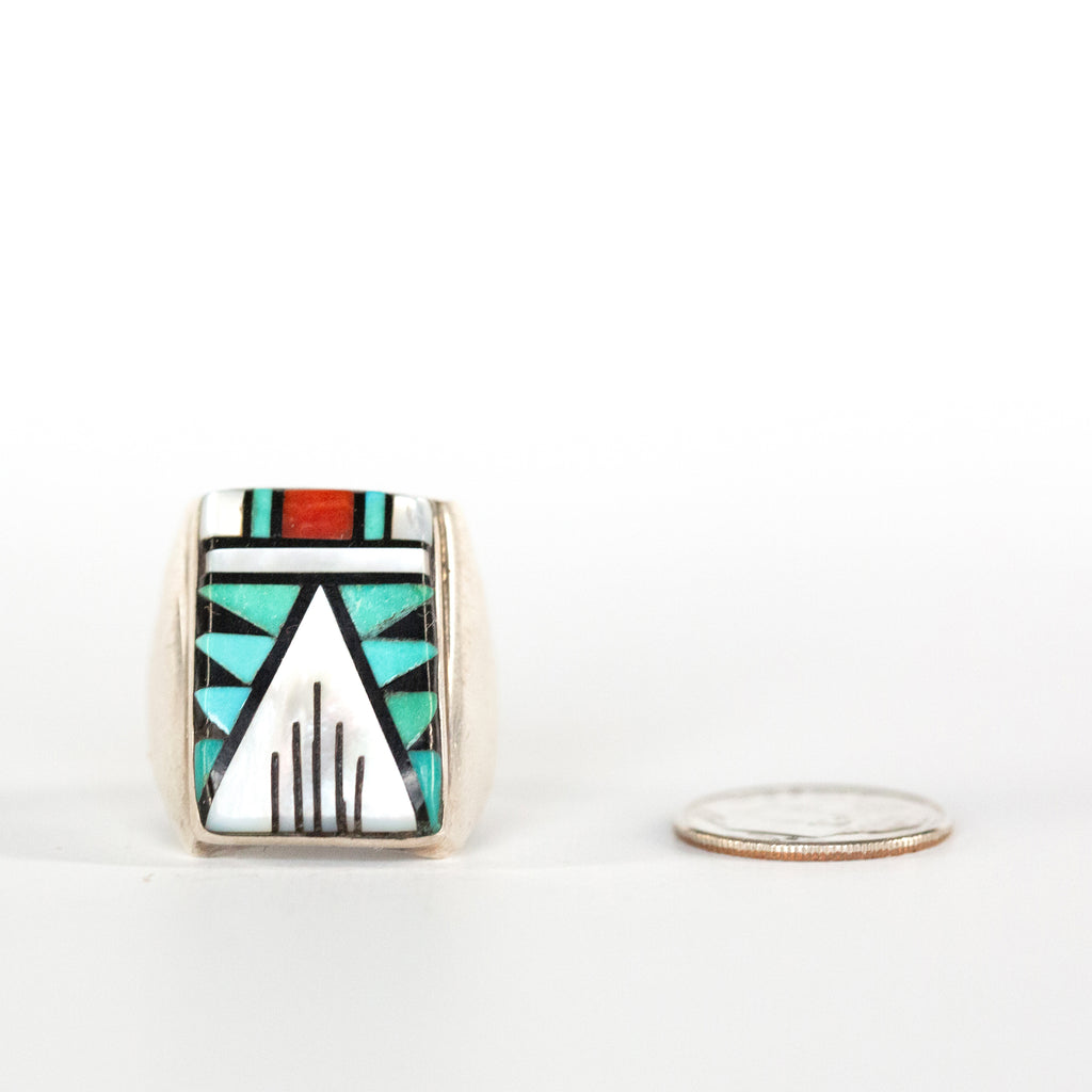 VINTAGE JEWELRY | ZUNI STERLING MULTI-ZONE MEN'S RING (SIZE 9.75) - Westside Storey