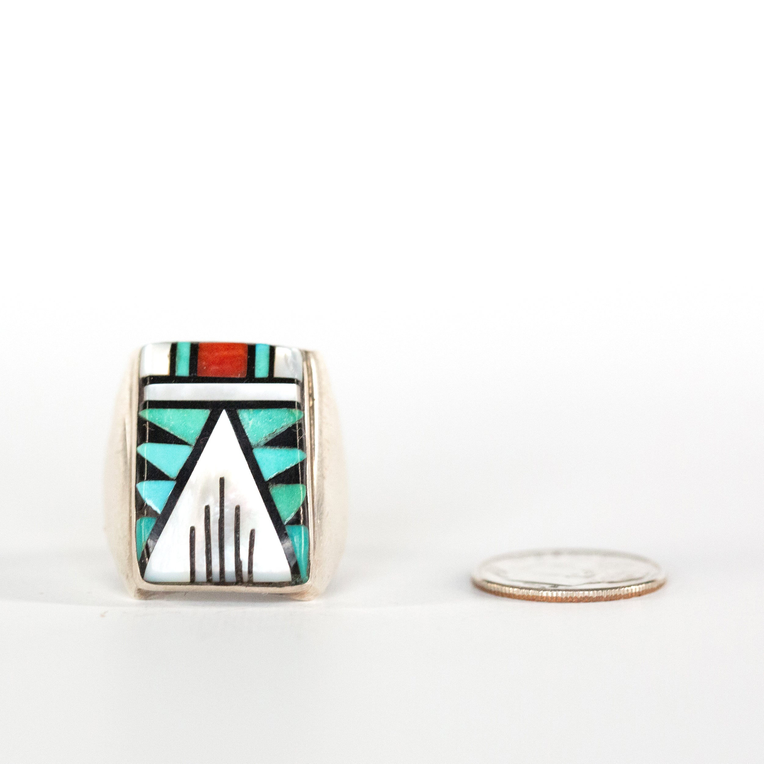 VINTAGE JEWELRY | ZUNI STERLING MULTI-ZONE MEN'S RING (SIZE 9.75) - Westside Storey
