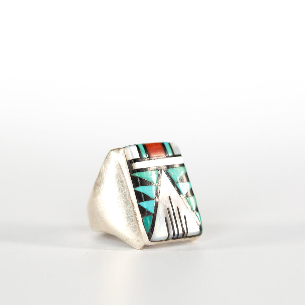 VINTAGE JEWELRY | ZUNI STERLING MULTI-ZONE MEN'S RING (SIZE 9.75) - Westside Storey