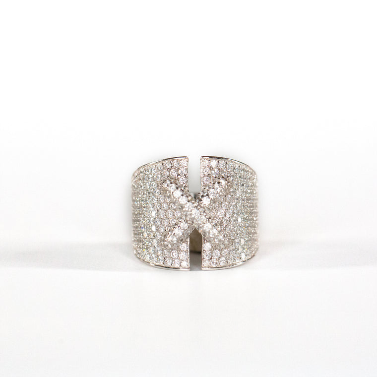 VINTAGE JEWELRY | STERLING MICROZIRCONIA CORSET RING (SIZE 8)