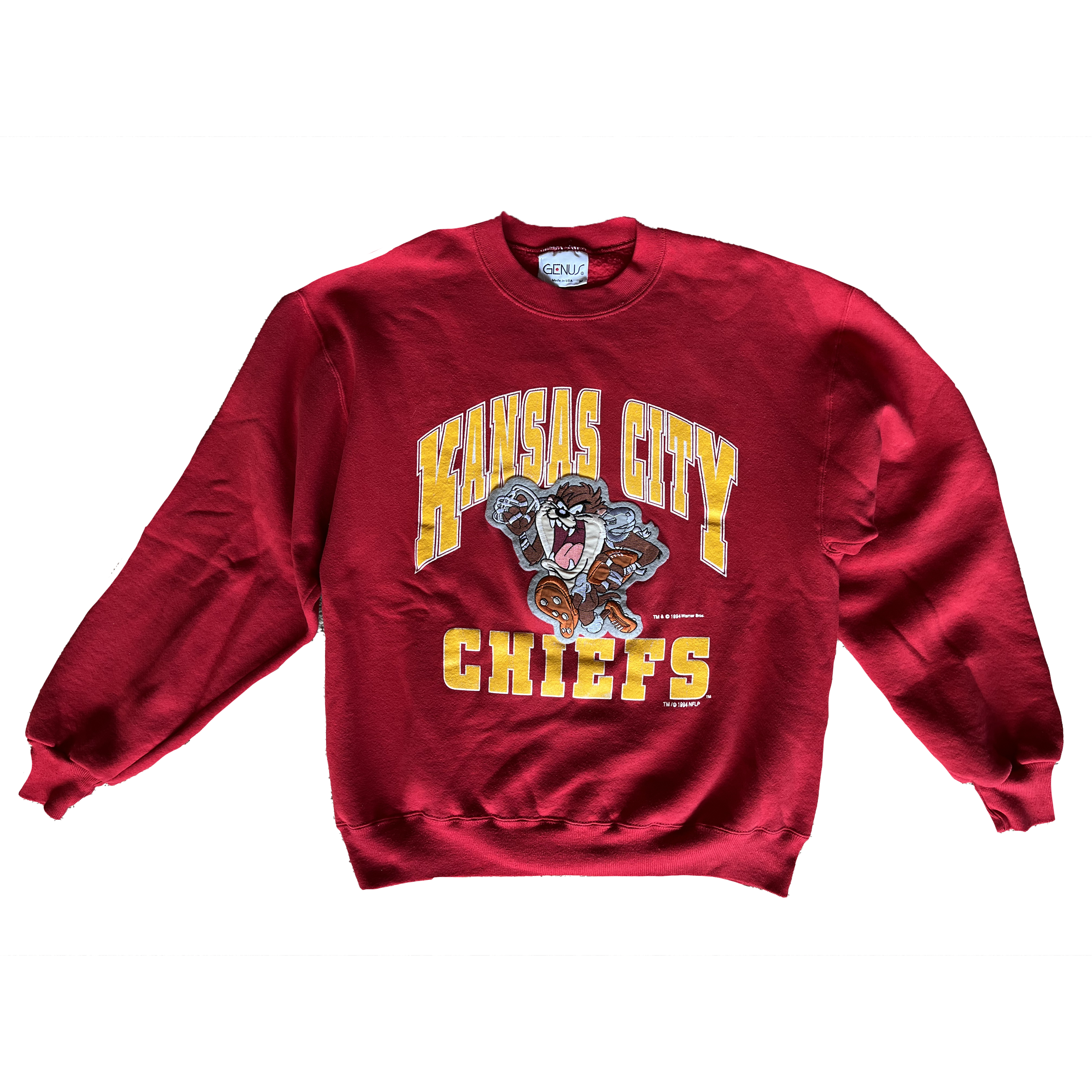 WESTSIDE STOREY VINTAGE | VINTAGE 94 CHIEFS LOONEY TUNES TAZ PATCH SWEATSHIRT - Westside Storey