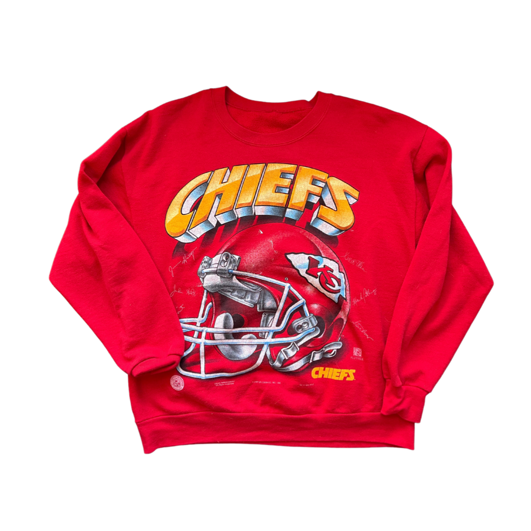 WESTSIDE STOREY VINTAGE | VINTAGE CHIEFS 1996 HELMET FACSIMILE AUTO SWEATSHIRT - Westside Storey