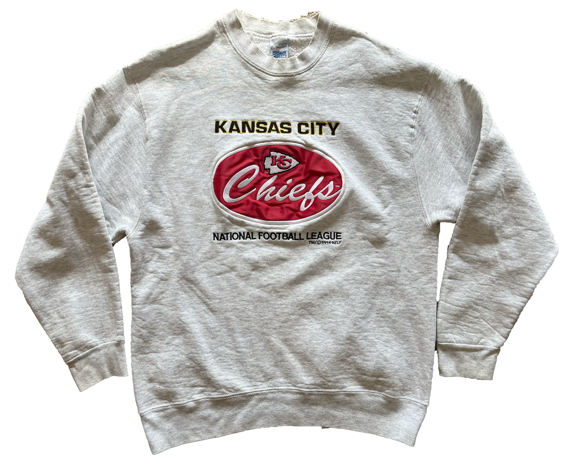 Kansas City Chiefs Womens Grey Retro Gameday Knobi Crew Sweatshirt