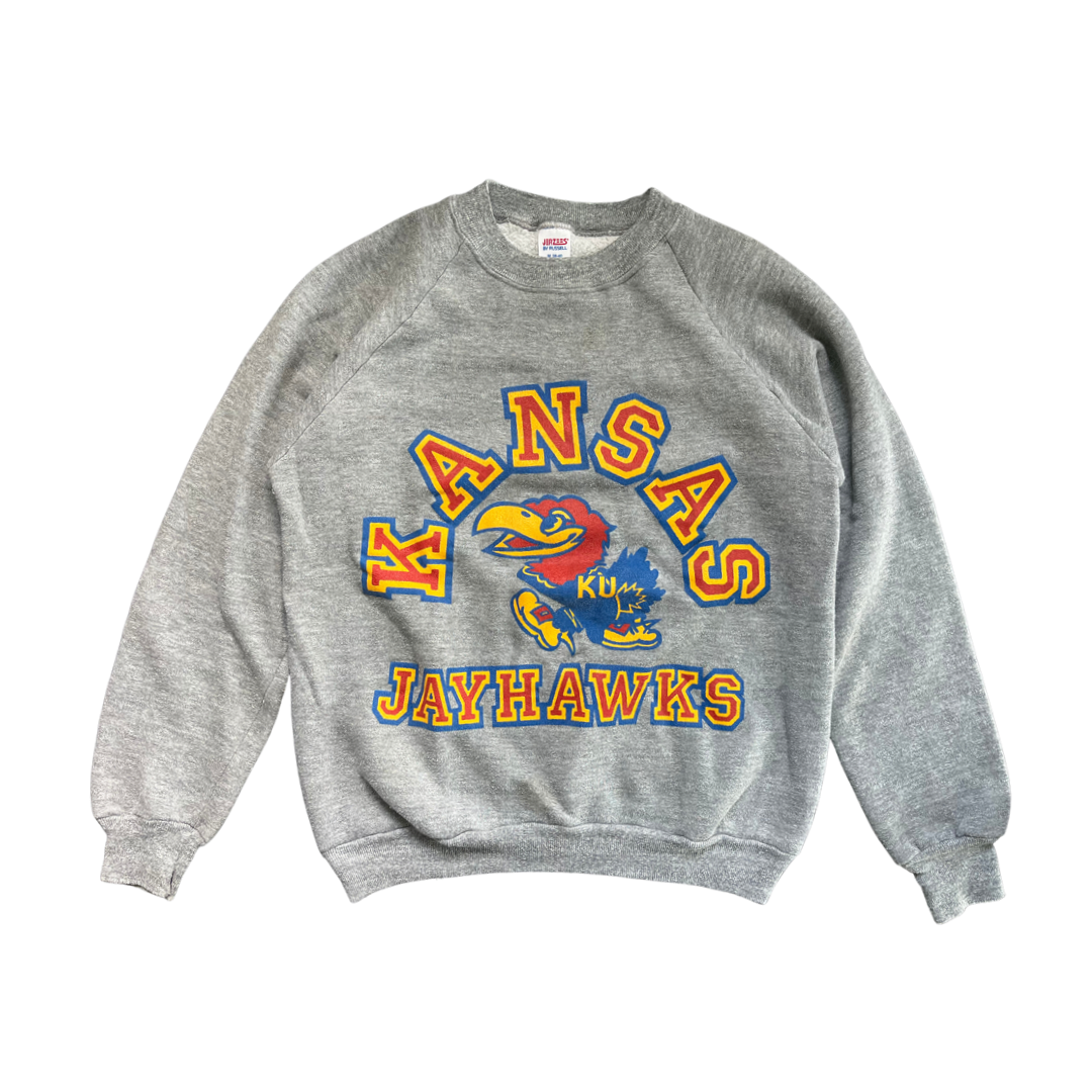 WESTSIDE STOREY VINTAGE | VINTAGE 90S KU JAYHAWKS EMBROIDERED LOGO ATHLETIC  SWEATSHIRT