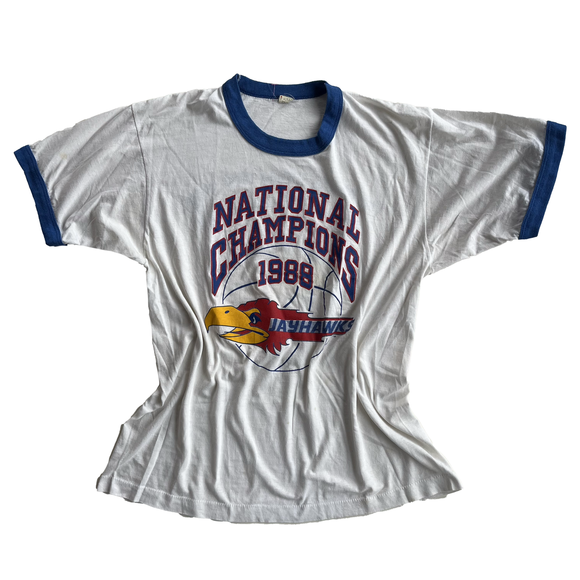 WESTSIDE STOREY VINTAGE | VINTAGE RARE KANSAS JAYHAWKS 1988 NATIONAL CHAMPS- FAT LADY SINGS RINGER TEE - Westside Storey