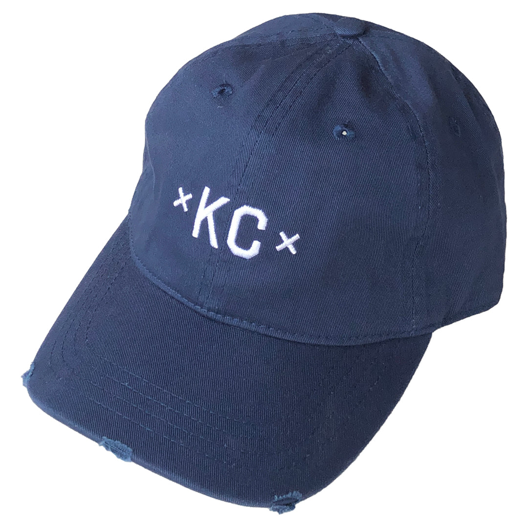 Distressed Embroidered Royal Blue KC Hat- FINAL SALE