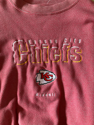 WESTSIDE STOREY VINTAGE | VINTAGE 90'S RUSTIC RED SPECKLE RIDDELL CHIEFS EMBROIDERED SWEATSHIRT - Westside Storey