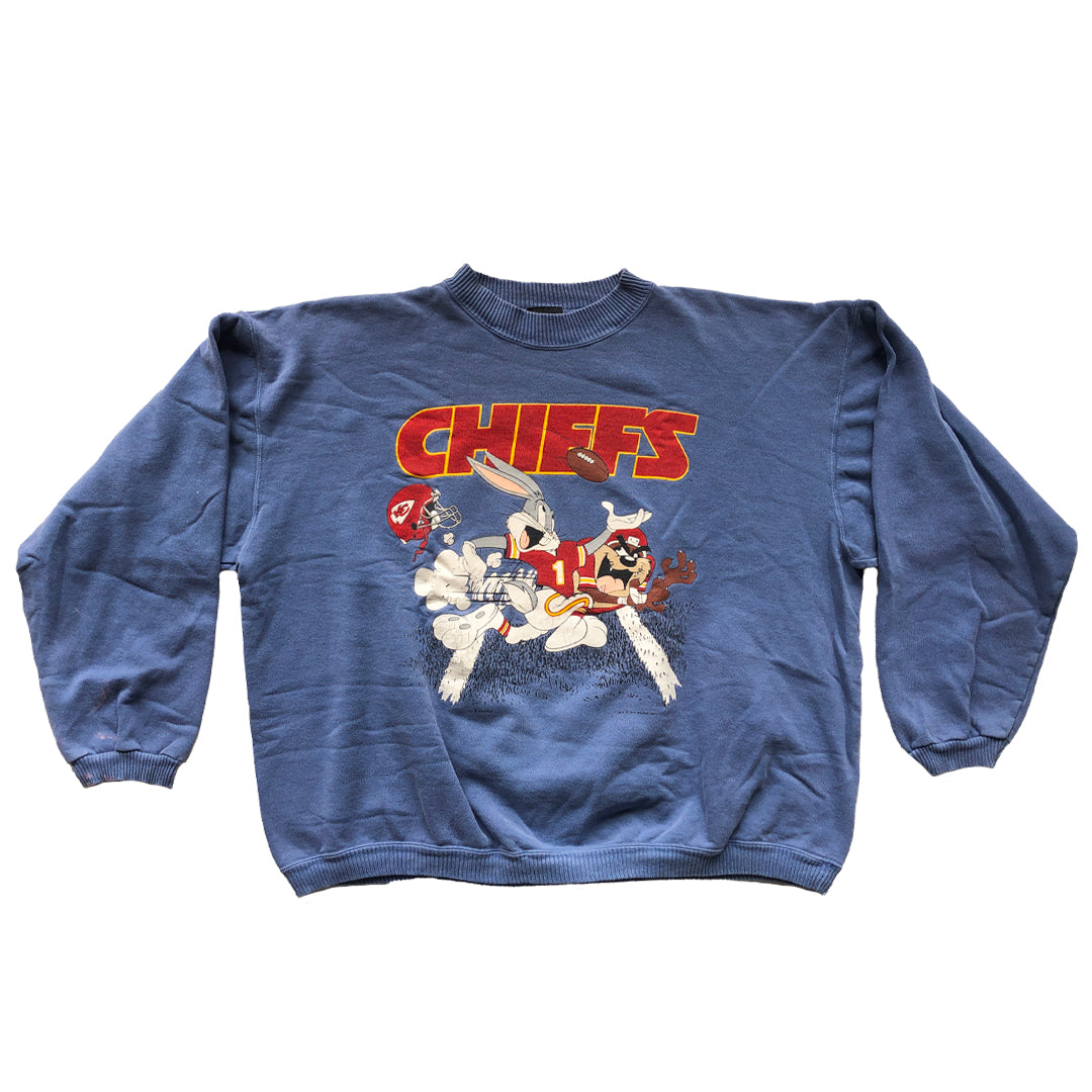 WESTSIDE STOREY VINTAGE | VINTAGE 1994 RARE BLUE BUGS BUNNY LOONEY TUNES CHIEFS SWEATSHIRT - Westside Storey