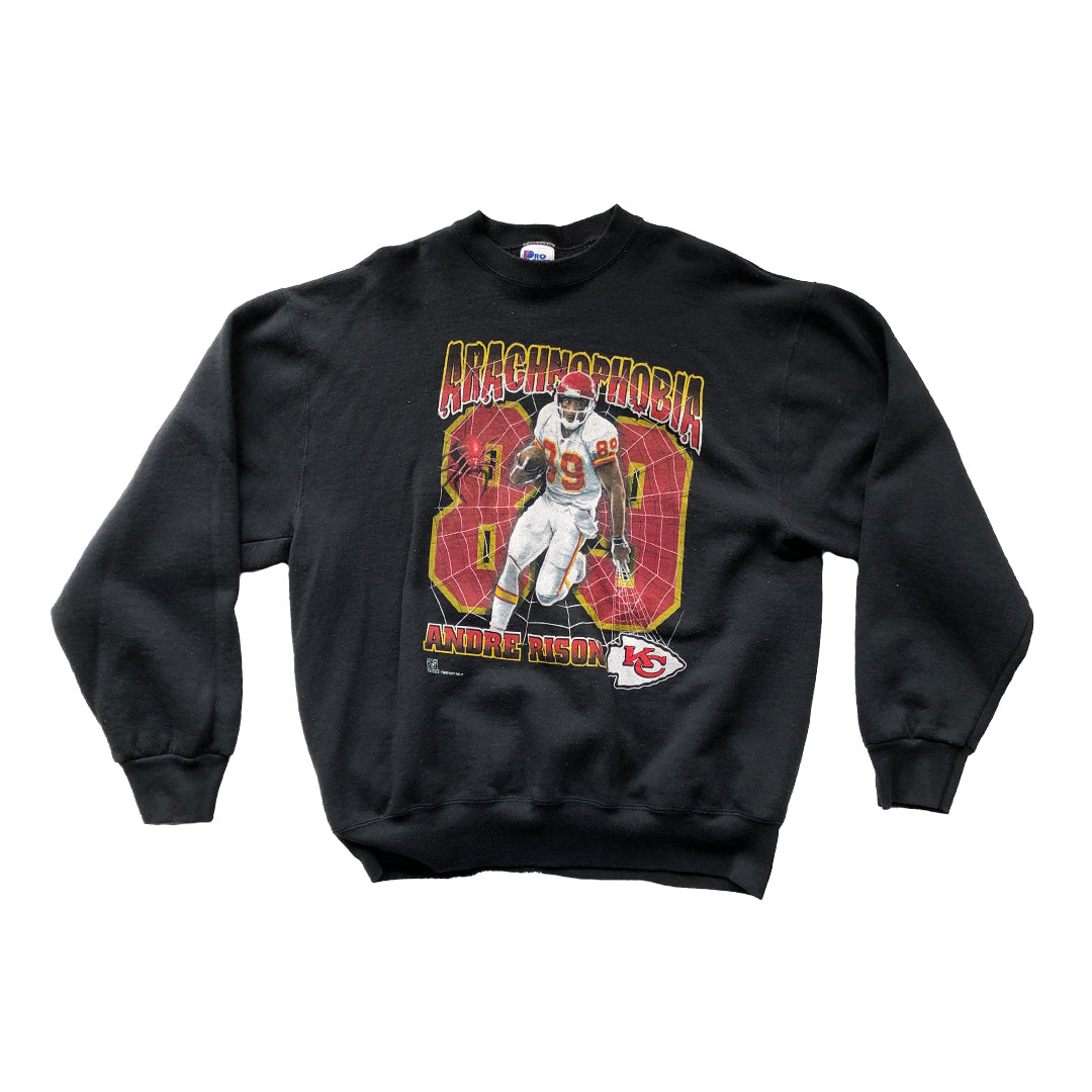 WESTSIDE STOREY VINTAGE | VINTAGE 1997 ANDRE RISON ARACHNOPHOBIA SPIDERMAN CHIEFS SWEATSHIRT - Westside Storey