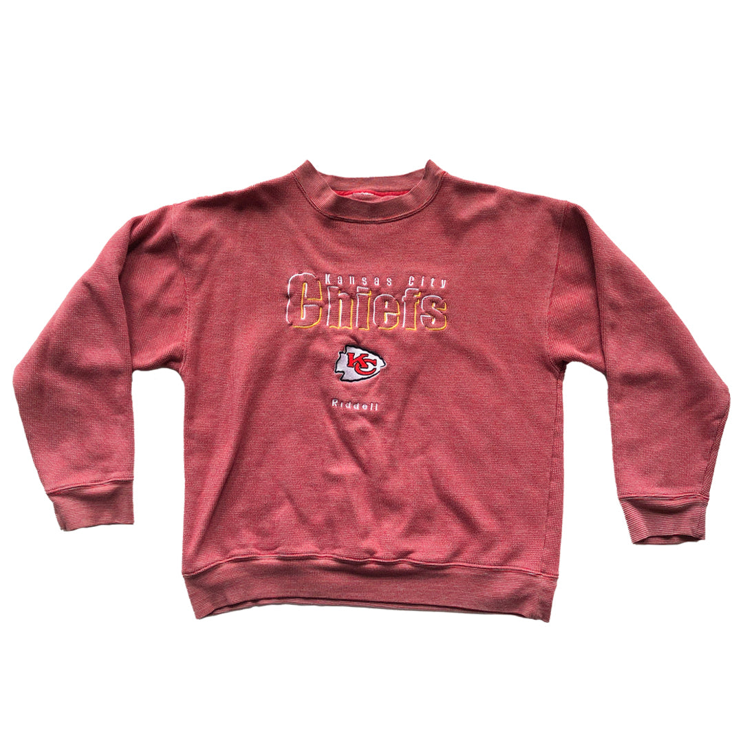 WESTSIDE STOREY VINTAGE | VINTAGE 90'S RUSTIC RED SPECKLE RIDDELL CHIEFS EMBROIDERED SWEATSHIRT - Westside Storey