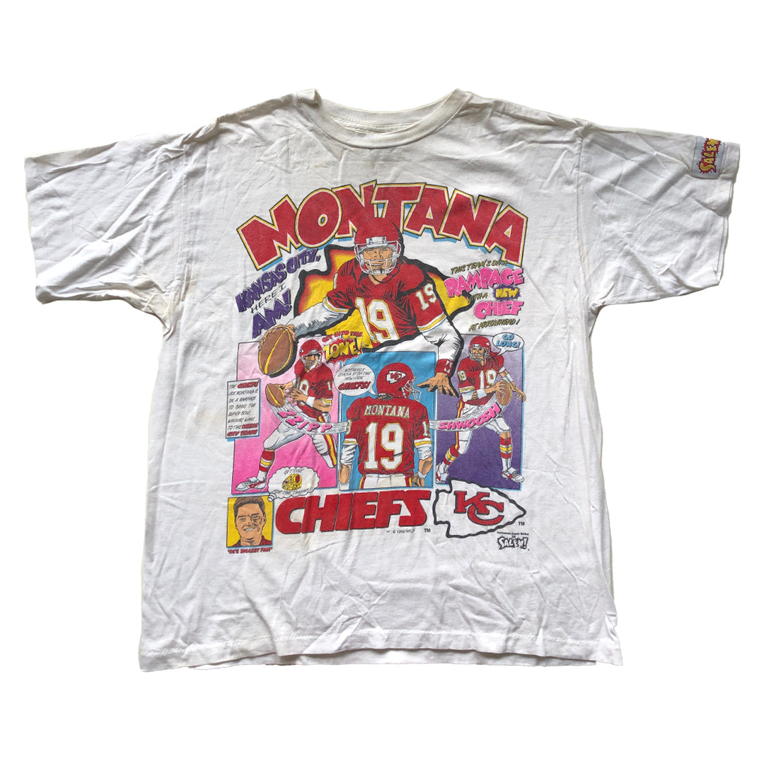 WESTSIDE STOREY VINTAGE | VINTAGE 90'S SALEM CARICATURE COMIC BOOK SERIES JOE MONTANA CHIEFS T-SHIRT - Westside Storey
