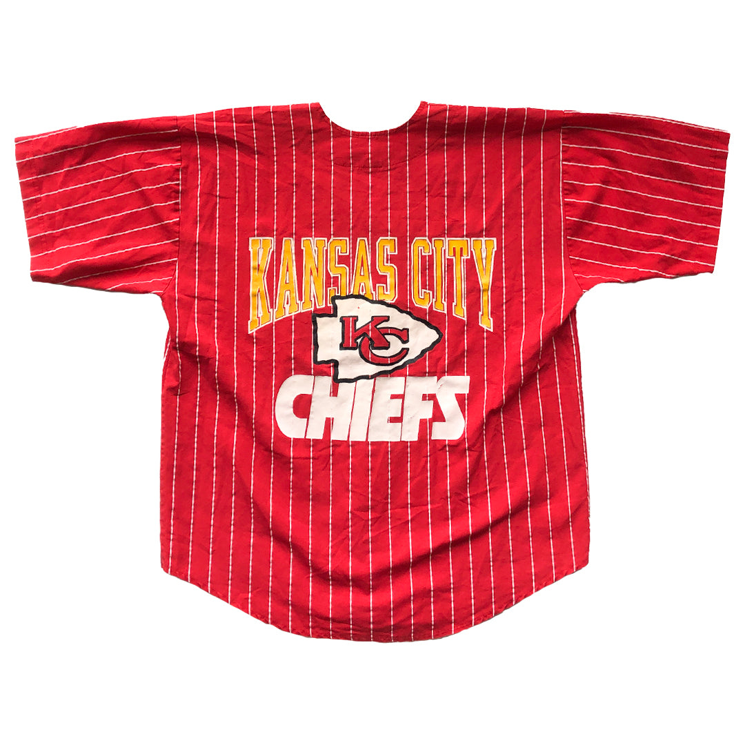 WESTSIDE STOREY VINTAGE | VINTAGE 90'S PINSTRIPE BASEBALL CHIEFS JERSEY FRONT-BACK SHIRT - Westside Storey