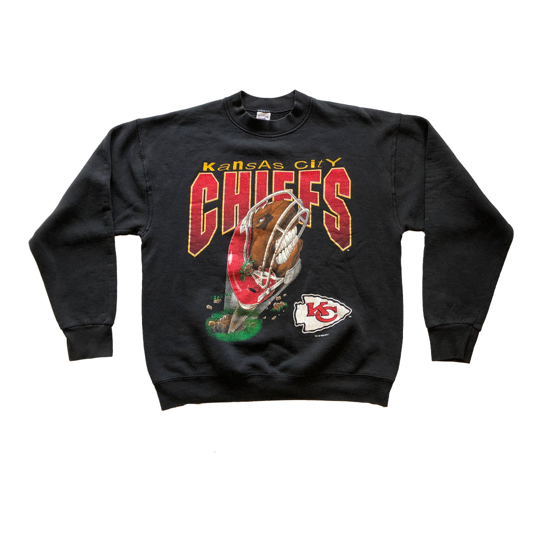 WESTSIDE STOREY VINTAGE | VINTAGE 1995 FADED BLACK CHIEFS FOOTBALL SWEATSHIRT - Westside Storey