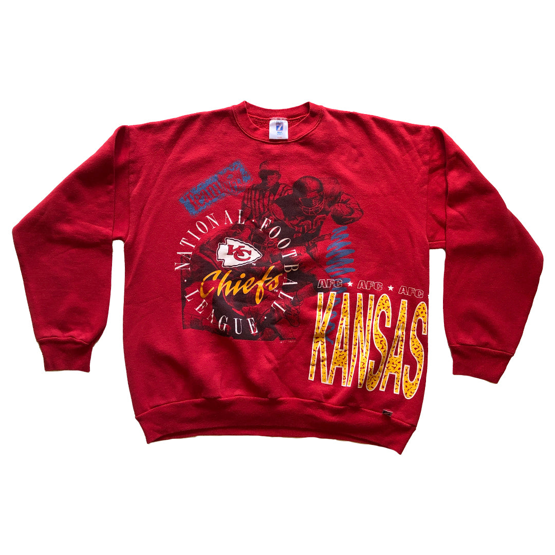 WESTSIDE STOREY VINTAGE | VINTAGE 90S ALLOVER PRINT RARE FRONT BACK HIT CHIEFS SWEATSHIRT - Westside Storey